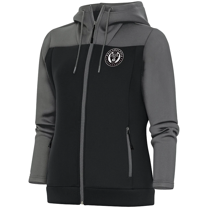 Women's Antigua  Steel/Gray Philadelphia Union Brushed Metallic Protect Full-Zip Hoodie