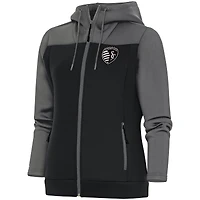 Women's Antigua  Steel/Gray Sporting Kansas City Brushed Metallic Protect Full-Zip Hoodie