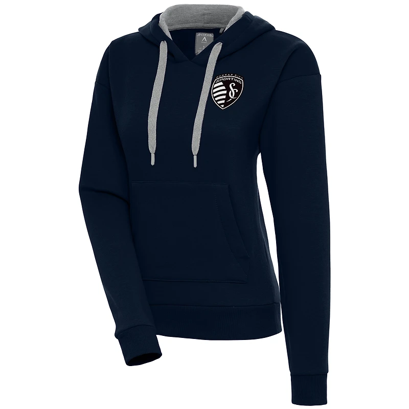 Women's Antigua  Navy Sporting Kansas City Brushed Metallic Victory Pullover Hoodie