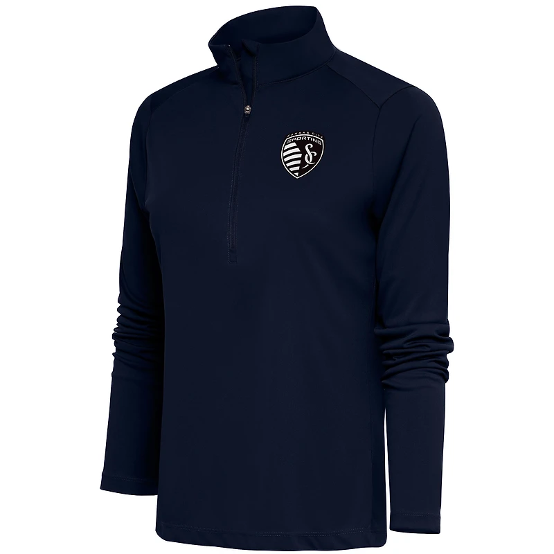 Women's Antigua  Navy Sporting Kansas City Brushed Metallic Tribute Half-Zip Top