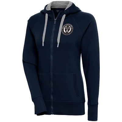 Women's Antigua Navy Philadelphia Union Brushed Metallic Victory Raglan Full-Zip Hoodie