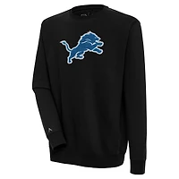 Men's Antigua  Black Detroit Lions Victory Crewneck Pullover Sweatshirt