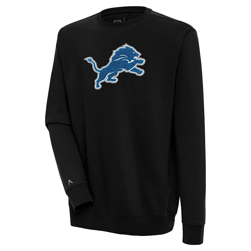 Men's Antigua Black Detroit Lions Victory Crewneck Pullover Sweatshirt