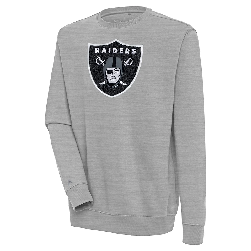 Men's Antigua Heather Gray Las Vegas Raiders Victory Crewneck Pullover Sweatshirt