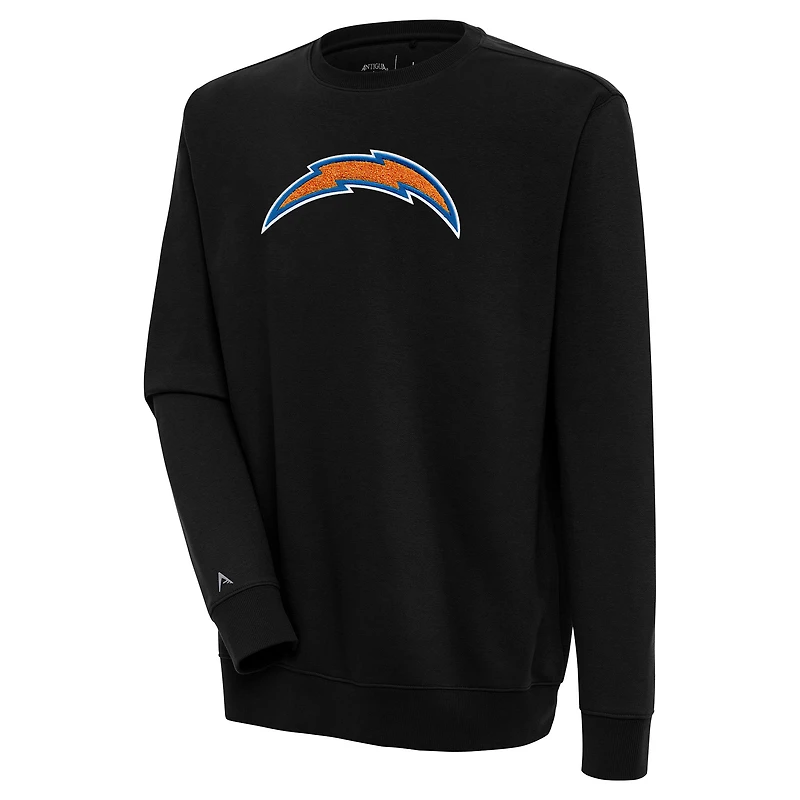 Men's Antigua Black Los Angeles Chargers Victory Crewneck Pullover Sweatshirt