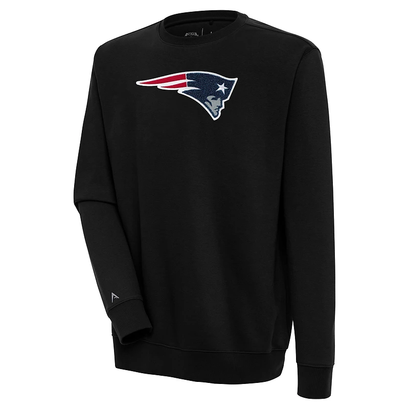 Men's Antigua  Black New England Patriots Victory Crewneck Pullover Sweatshirt