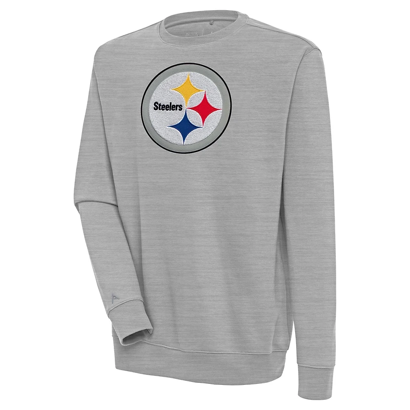 Men's Antigua  Heather Gray Pittsburgh Steelers Victory Crewneck Pullover Sweatshirt