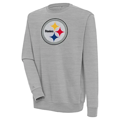 Men's Antigua  Heather Gray Pittsburgh Steelers Victory Crewneck Pullover Sweatshirt
