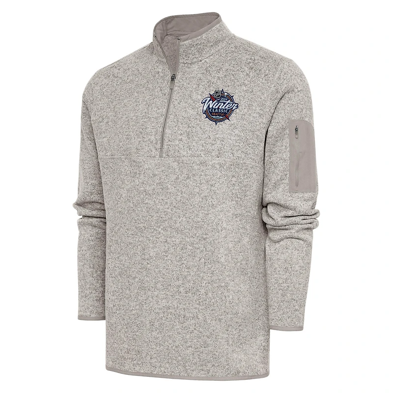 Men's Antigua  Oatmeal 2024 Winter Classic Fortune Quarter-Zip Pullover Jacket