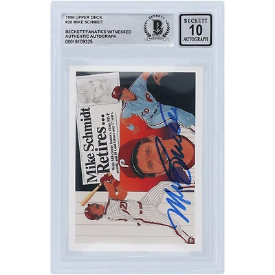 Mike Schmidt Philadelphia Phillies Autographed 1990 Upper Deck Series1 #20 Beckett Fanatics Witnessed Authenticated 10 Card
