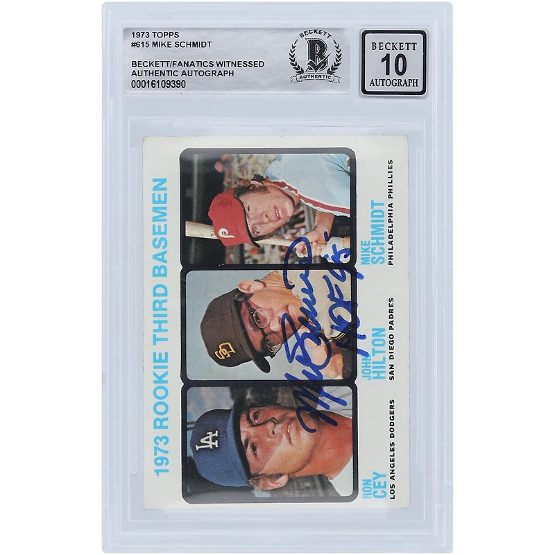 Mike Schmidt Philadelphia Phillies Autographed 1973 Topps Series 2 #615 Beckett Fanatics Witnessed Authenticated 10 Rookie Card with "HOF 95" Inscription