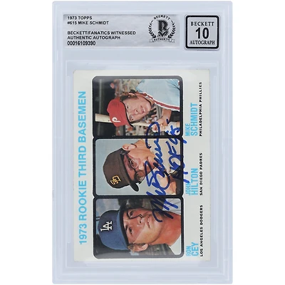 Mike Schmidt Philadelphia Phillies Autographed 1973 Topps Series 2 #615 Beckett Fanatics Witnessed Authenticated 10 Rookie Card with "HOF 95" Inscription
