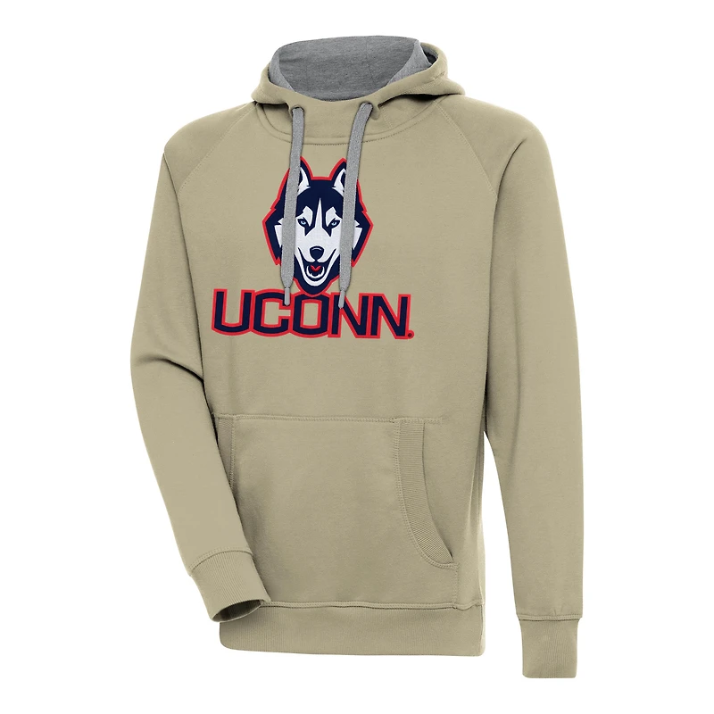 Men's Antigua Khaki UConn Huskies Victory Pullover Hoodie