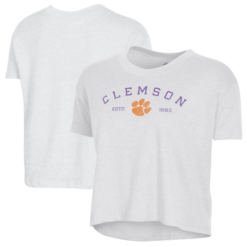 Women's Alternative Apparel  White Clemson Tigers Retro Jersey Headliner Cropped T-Shirt
