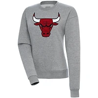 Women's Antigua  Heather Gray Chicago Bulls Victory Crewneck Pullover Sweatshirt
