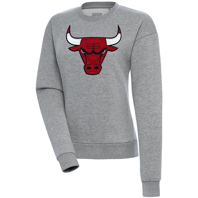Women's Antigua  Heather Gray Chicago Bulls Victory Crewneck Pullover Sweatshirt