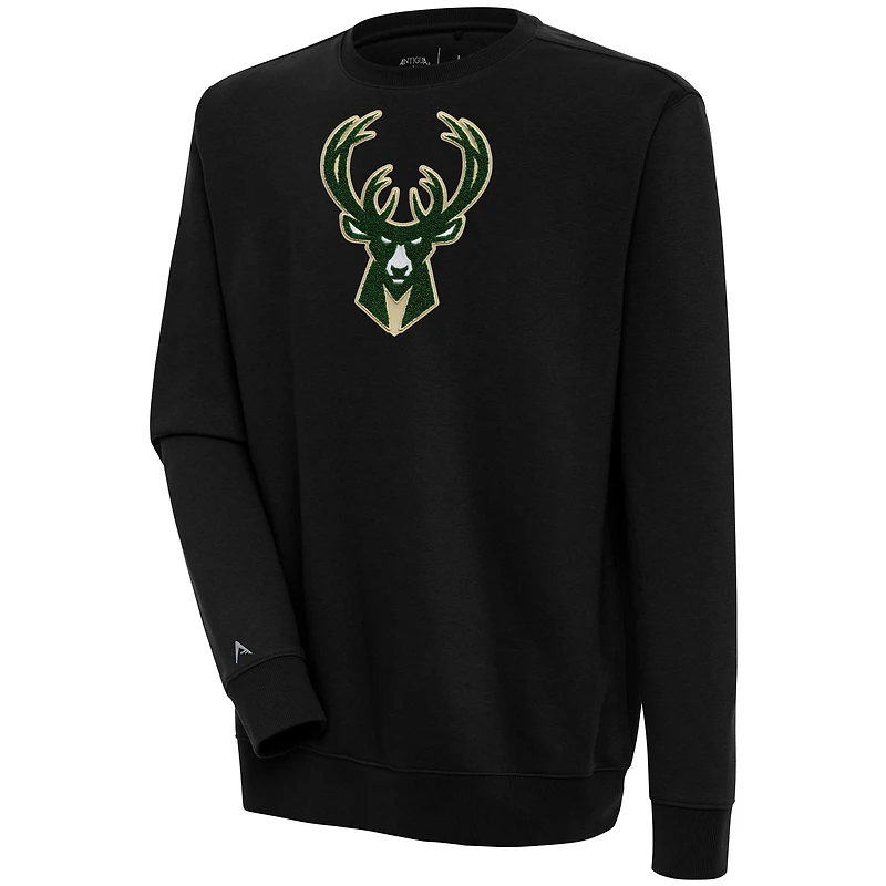 Men's Antigua Black Milwaukee Bucks Victory Crewneck Pullover Sweatshirt