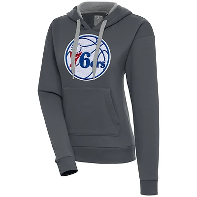 Women's Antigua  Charcoal Philadelphia 76ers Victory Pullover Hoodie