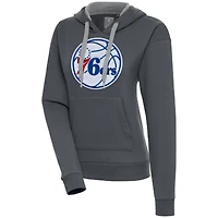 Women's Antigua  Charcoal Philadelphia 76ers Victory Pullover Hoodie