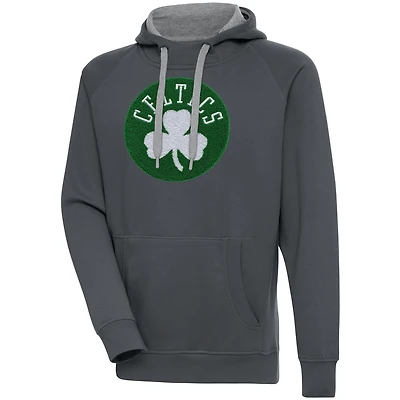 Men's Antigua  Charcoal Boston Celtics Victory Pullover Hoodie
