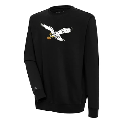 Men's Antigua Black Philadelphia Eagles Throwback Logo Victory Crewneck Pullover Sweatshirt