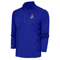 Men's Antigua Royal New England Patriots Throwback Logo Tribute Quarter-Zip Pullover