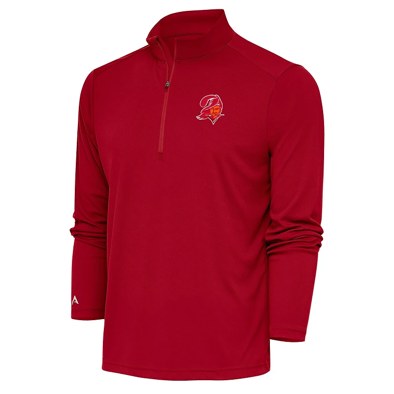 Men's Antigua Red Tampa Bay Buccaneers Throwback Logo Tribute Quarter-Zip Pullover