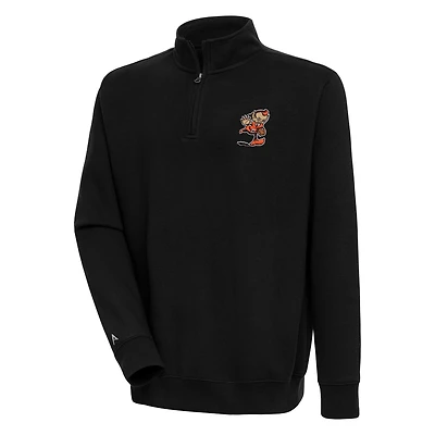 Men's Antigua Black Cleveland Browns Throwback Logo Victory Quarter-Zip Pullover Top