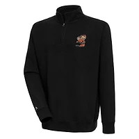 Men's Antigua Black Cleveland Browns Throwback Logo Victory Quarter-Zip Pullover Top