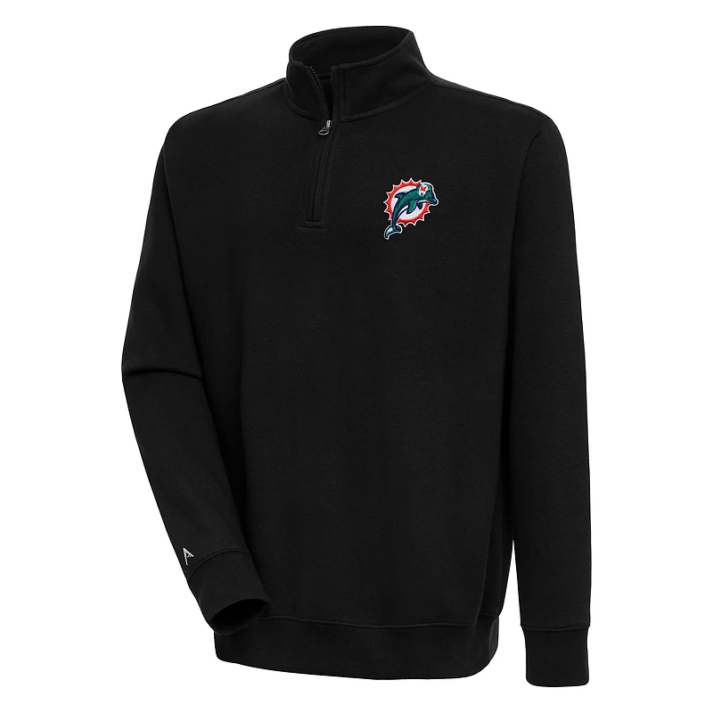 Men's Antigua Black Miami Dolphins Throwback Logo Victory Quarter-Zip Pullover Top