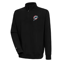 Men's Antigua Black Miami Dolphins Throwback Logo Victory Quarter-Zip Pullover Top
