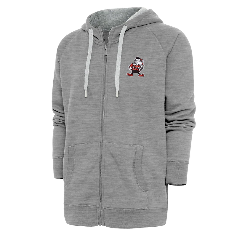Men's Antigua Heather Gray Cleveland Browns Throwback Logo Victory Full-Zip Hoodie