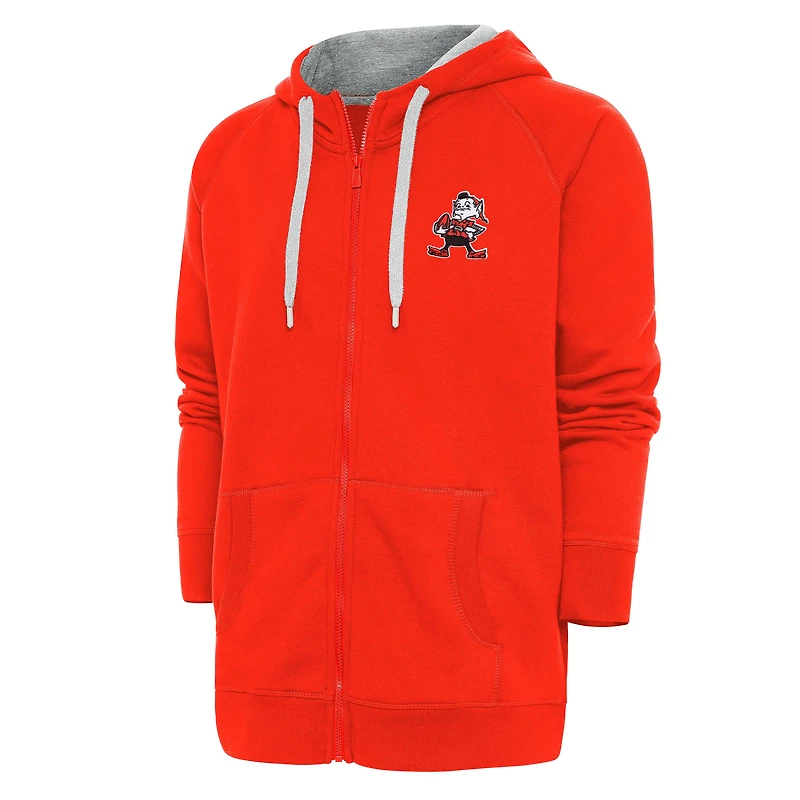 Men's Antigua Orange Cleveland Browns Throwback Logo Victory Full-Zip Hoodie