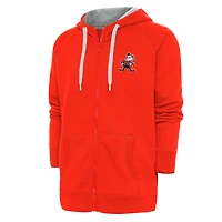 Men's Antigua Orange Cleveland Browns Throwback Logo Victory Full-Zip Hoodie
