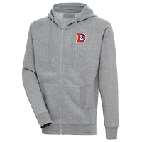 Men's Antigua Heather Gray Denver Broncos Throwback Logo Victory Full-Zip Hoodie