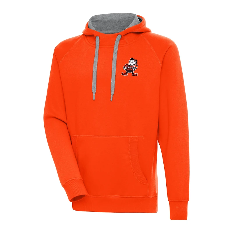 Men's Antigua Orange Cleveland Browns Throwback Logo Victory Pullover Hoodie