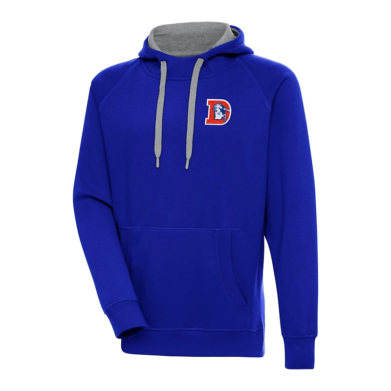 Men's Antigua Royal Denver Broncos Throwback Logo Victory Pullover Hoodie
