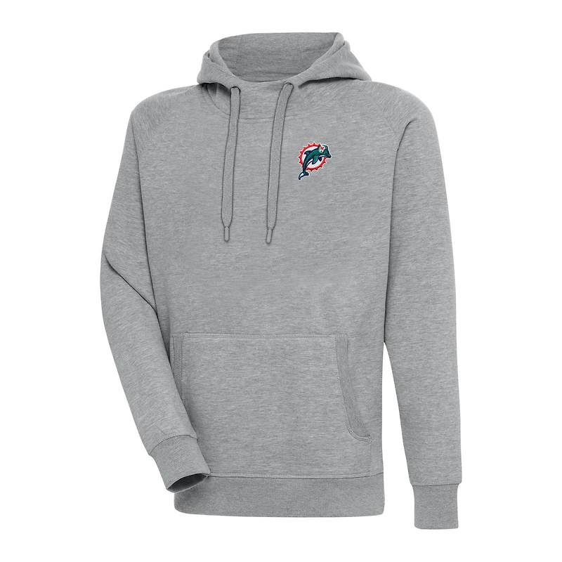 Men's Antigua Heather Gray Miami Dolphins Throwback Logo Victory Pullover Hoodie