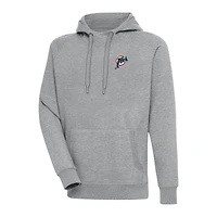 Men's Antigua Heather Gray Miami Dolphins Throwback Logo Victory Pullover Hoodie