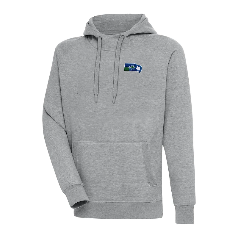Men's Antigua Heather Gray Seattle Seahawks Throwback Logo Victory Pullover Hoodie