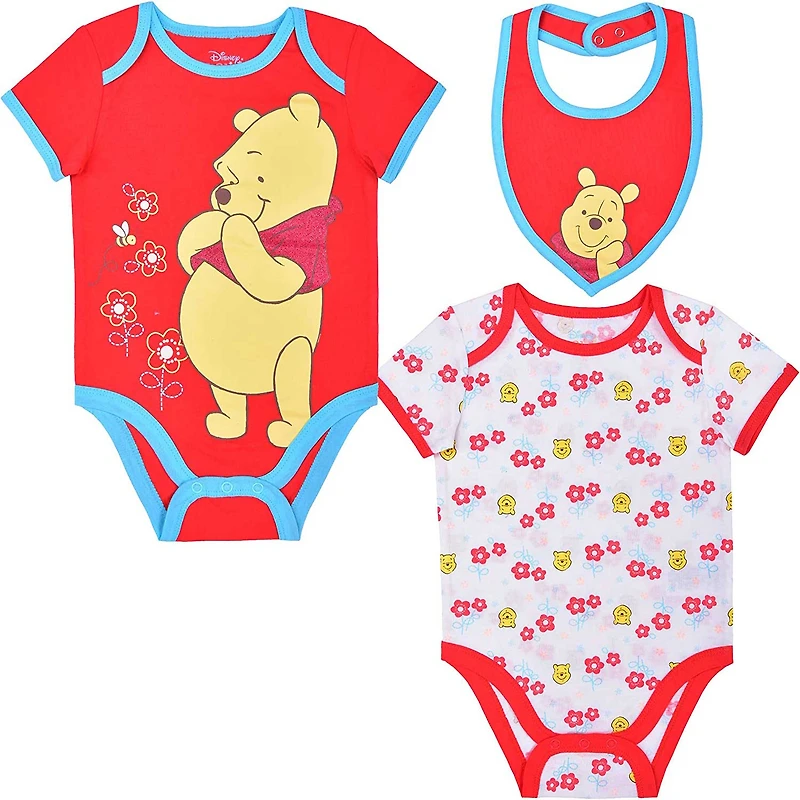 Newborn & Infant Red/White Winnie the Pooh 3-Piece Bodysuit & Bib Set