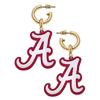 Women' CANVAS Style Alabama Crimson Tide Resin Logo Drop Hoop Earrings