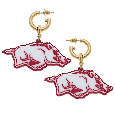 Women' CANVAS Style Arkansas Razorbacks Resin Logo Drop Hoop Earrings