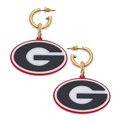Women' CANVAS Style Georgia Bulldogs Resin Logo Drop Hoop Earrings