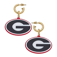 Women' CANVAS Style Georgia Bulldogs Resin Logo Drop Hoop Earrings
