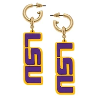 Women' CANVAS Style LSU Tigers Resin Logo Drop Hoop Earrings