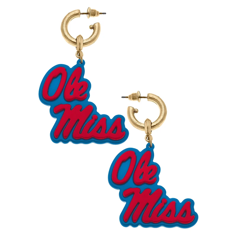Women' CANVAS Style Ole Miss Rebels Resin Logo Drop Hoop Earrings