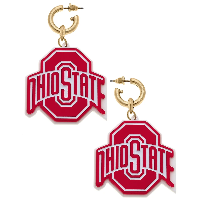 Women' CANVAS Style Ohio State Buckeyes Resin Logo Drop Hoop Earrings