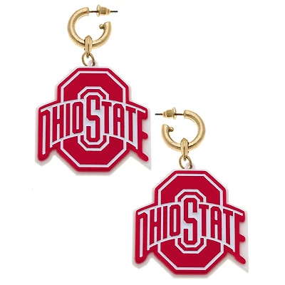 Women' CANVAS Style Ohio State Buckeyes Resin Logo Drop Hoop Earrings