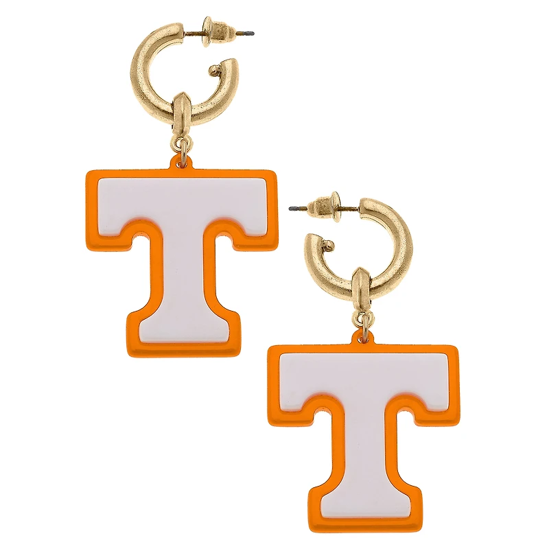 Women' CANVAS Style Tennessee Volunteers Resin Logo Drop Hoop Earrings